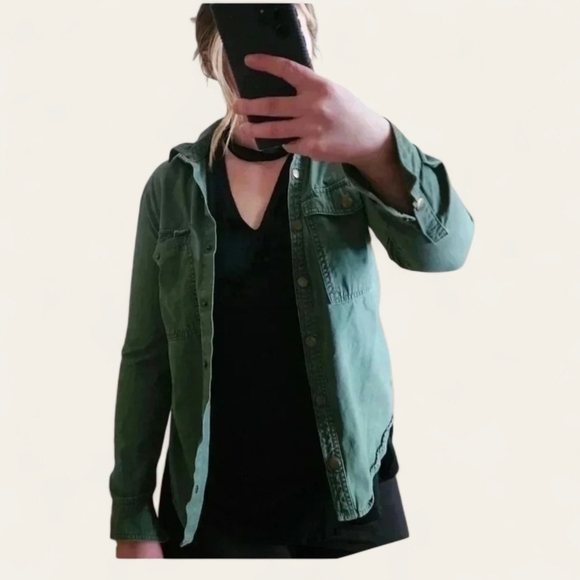 Forever 21 Army Green Denim Shirt Jacket | Women’s Small Utility Shacket - Picture 6 of 6